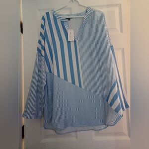Shall We NWT Womens Size XL Oversized Blue & White Striped Women's Tunic Top